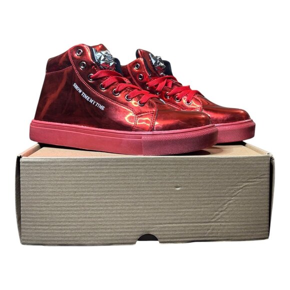 Red Metallic Motor Cycle Boots Show Time My Time Sz Mens 8 Wms 9.5 Sneakers Punk - Picture 1 of 11